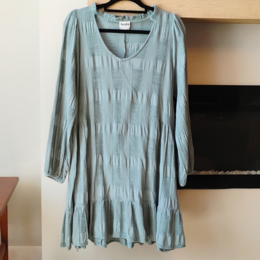Arula Women's Boho Sage Green Babydoll Peasant Dress